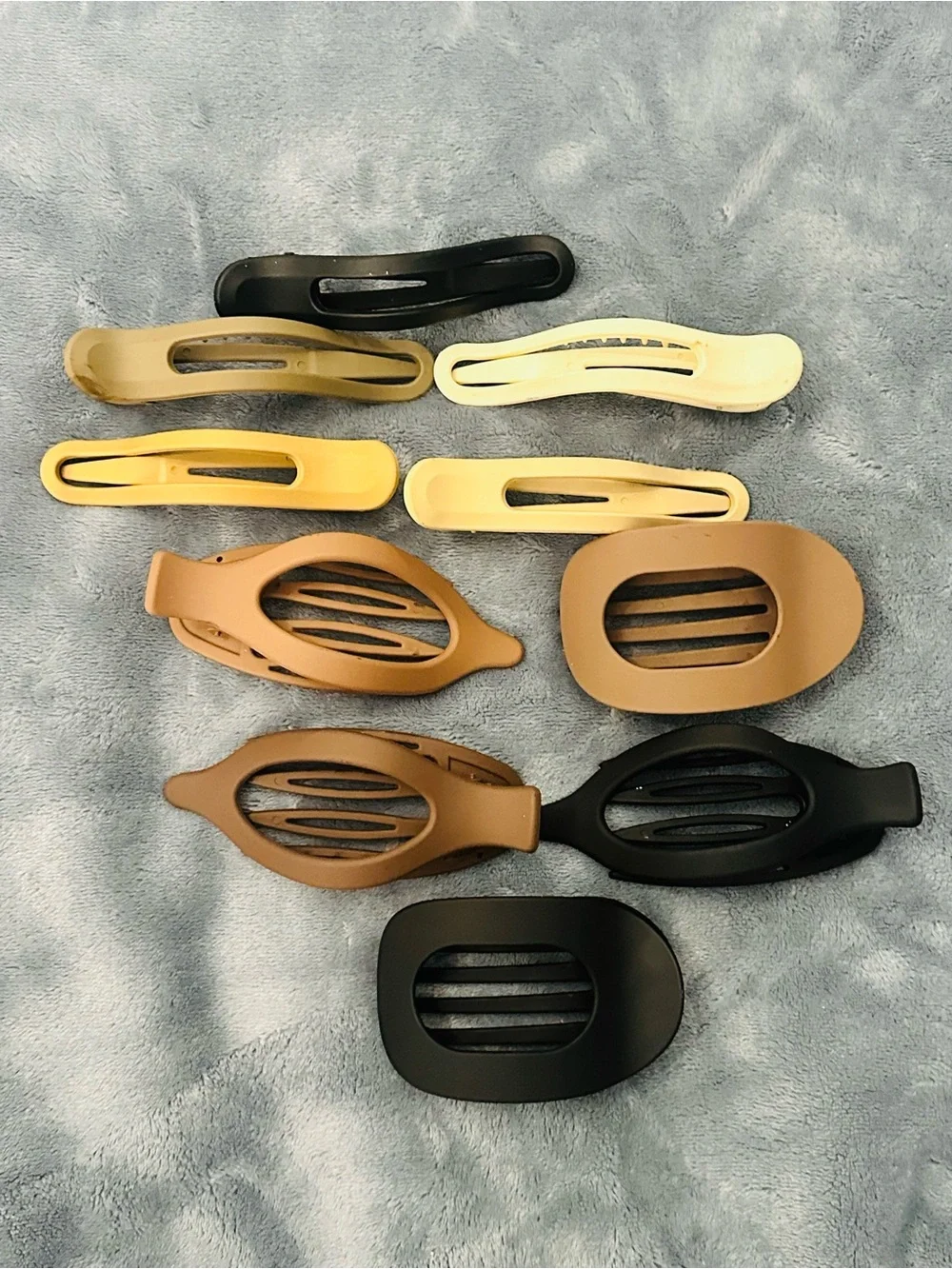 12 pc Mixed Neutral Hair Clips and Fabric Headbands - Black, Tan, Cream